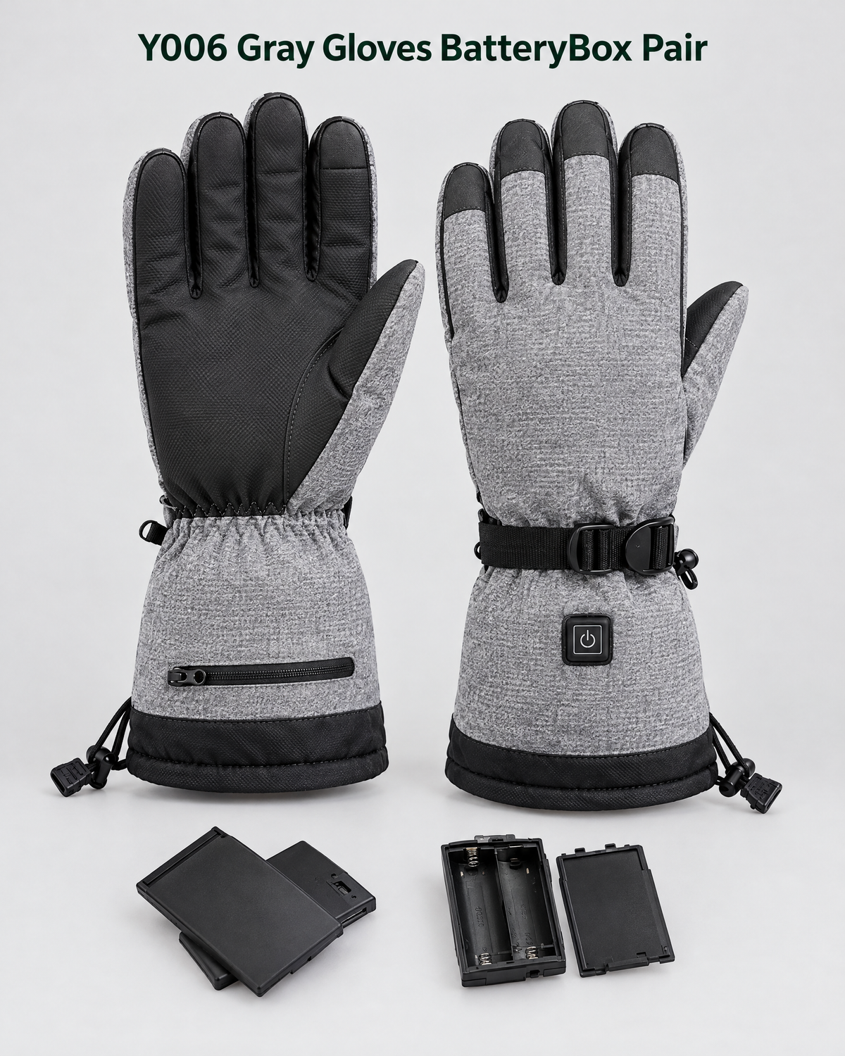 Electric Heated Winter Gloves — Y006 Gray Gloves BatteryBox Pair — contents guide [WB gallery 19/8]