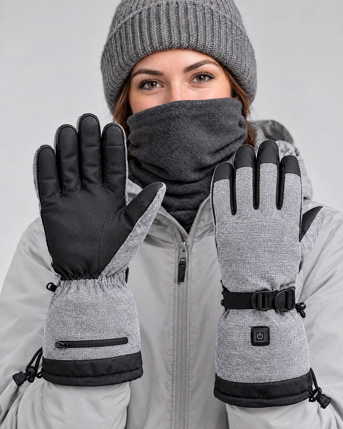 Electric Heated Winter Gloves — Y006 Gray Gloves 4000mAh Battery Box — fit detail [WB gallery 20/5]