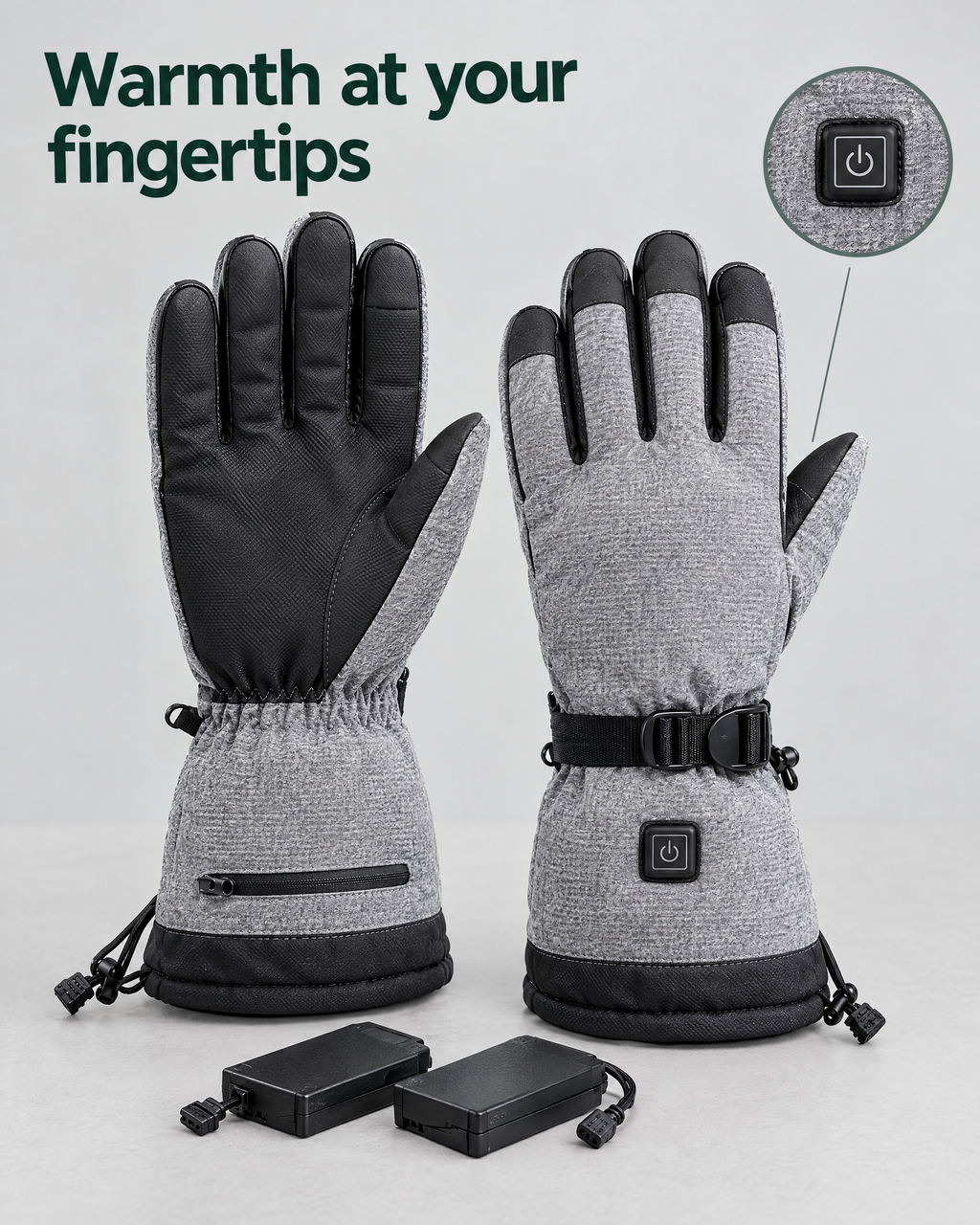 Electric Heated Winter Gloves — Y006 Gray Gloves BatteryBox Pair — feature guide [WB gallery 19/7]
