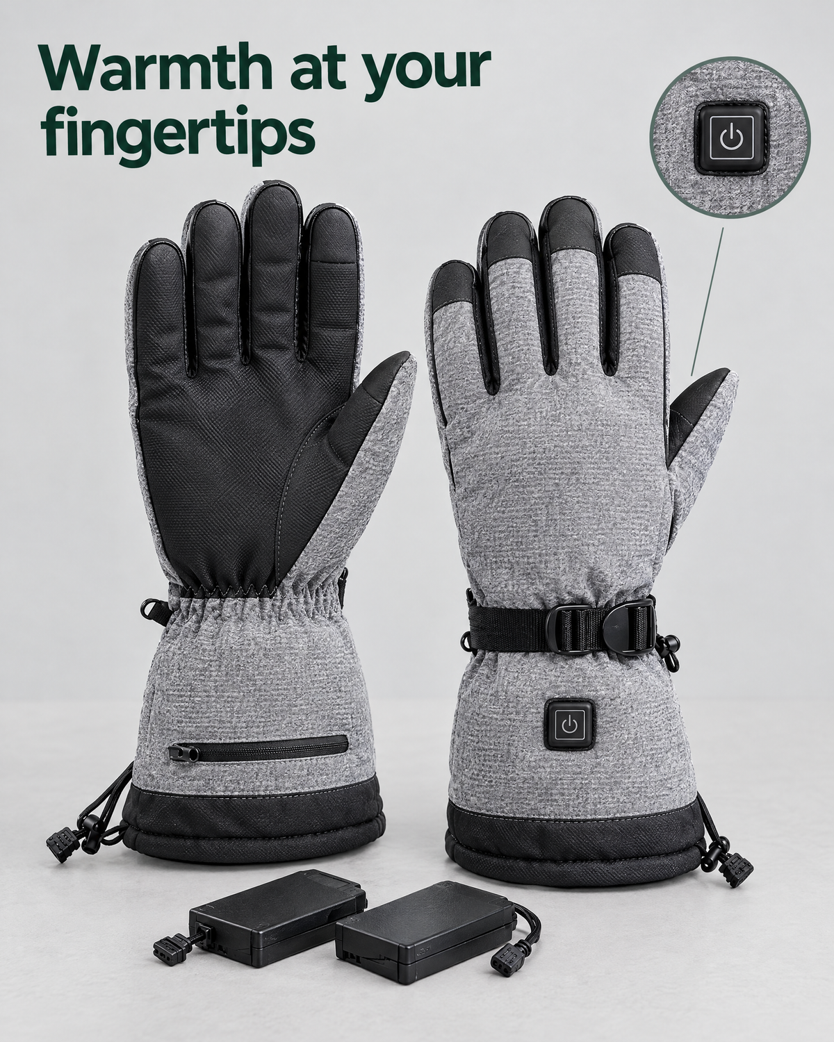 Electric Heated Winter Gloves — Y006 Gray Gloves BatteryBox Pair — feature guide [WB gallery 19/7]
