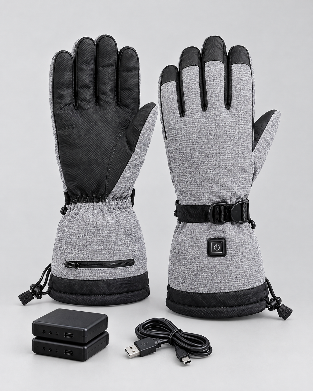 Electric Heated Winter Gloves — Y006 Gray Gloves KC 5000mAh Battery Box — product front [WB gallery 21/2]