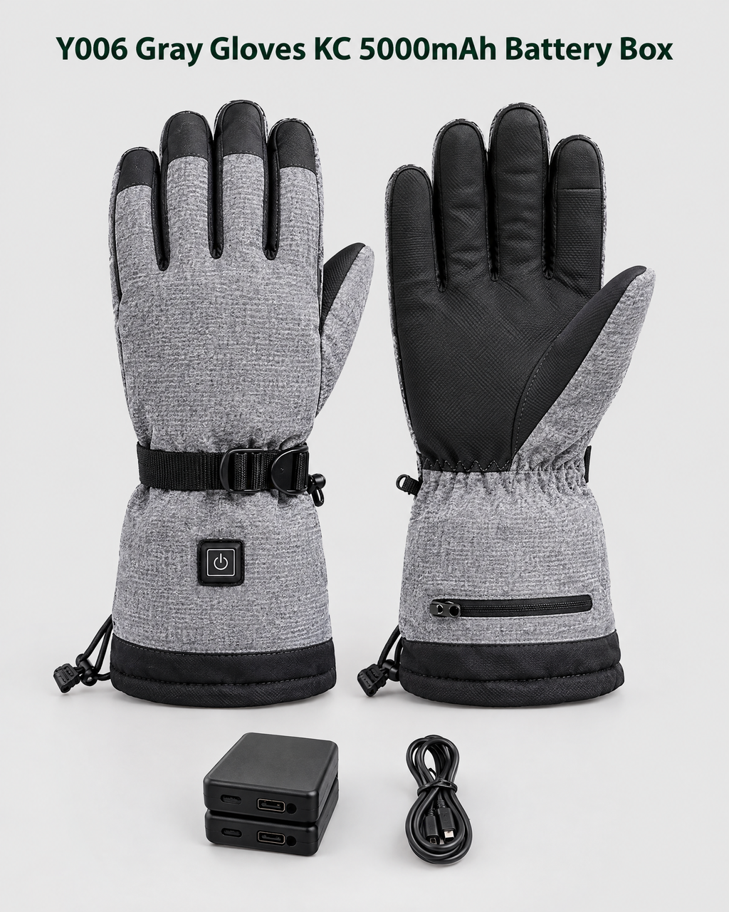 Electric Heated Winter Gloves — Y006 Gray Gloves KC 5000mAh Battery Box — contents guide [WB gallery 21/8]