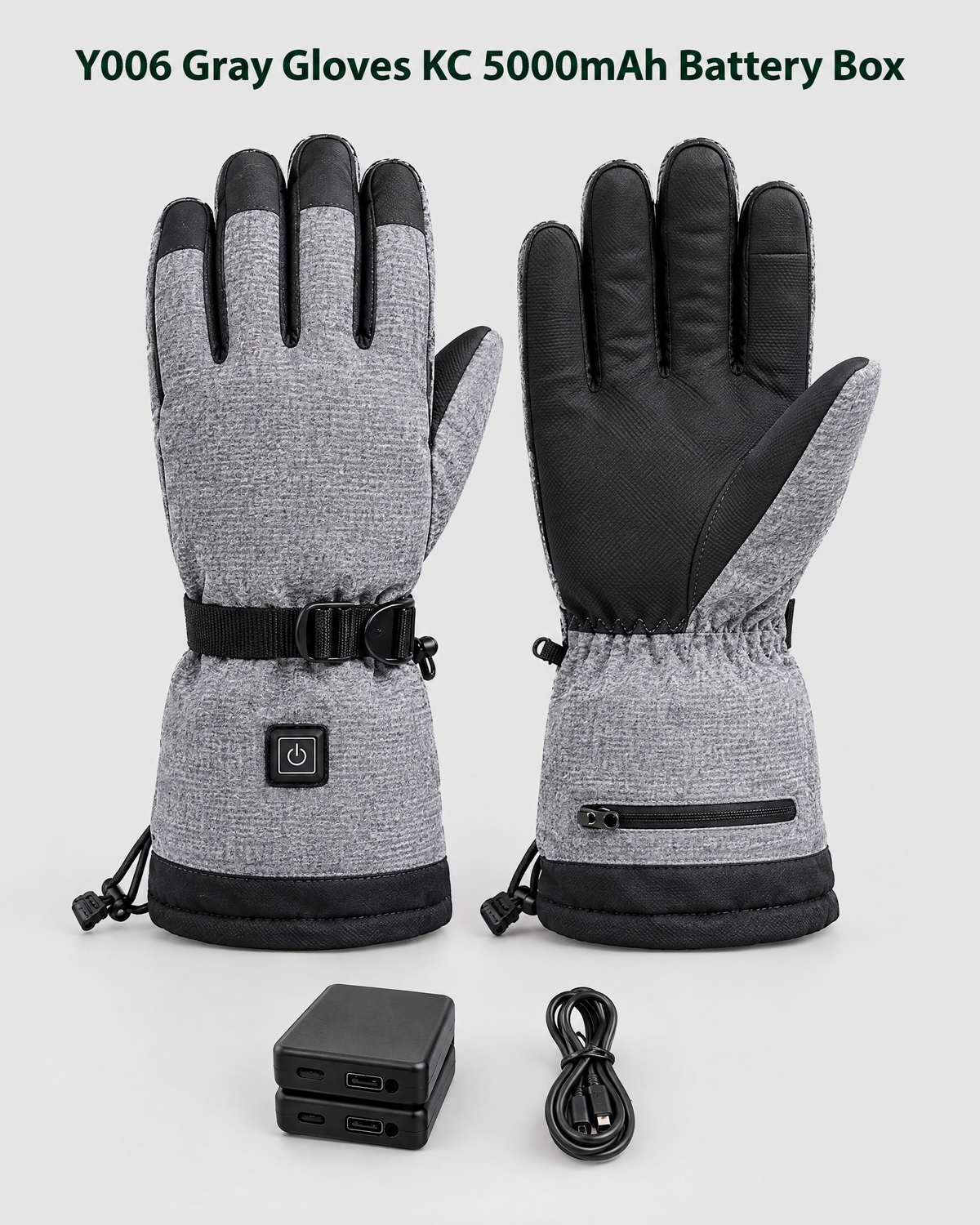 Electric Heated Winter Gloves — Y006 Gray Gloves KC 5000mAh Battery Box — contents guide [WB gallery 21/8]