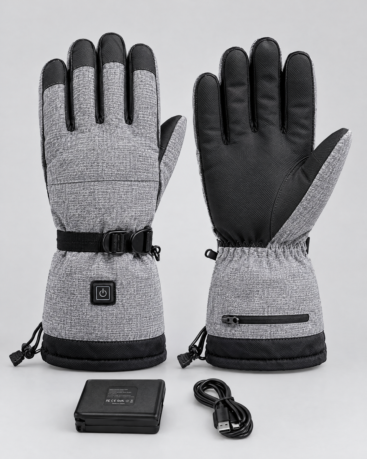 Electric Heated Winter Gloves — Y006 Gray Gloves 6000mAh Battery Box — product back [WB gallery 22/3]