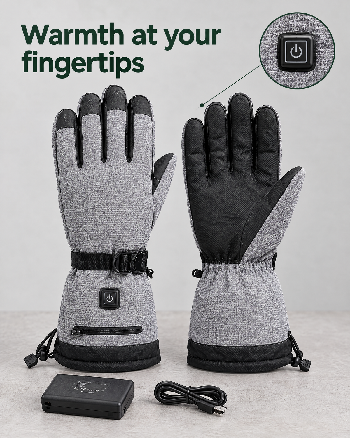 Electric Heated Winter Gloves — Y006 Gray Gloves 6000mAh Battery Box — feature guide [WB gallery 22/7]