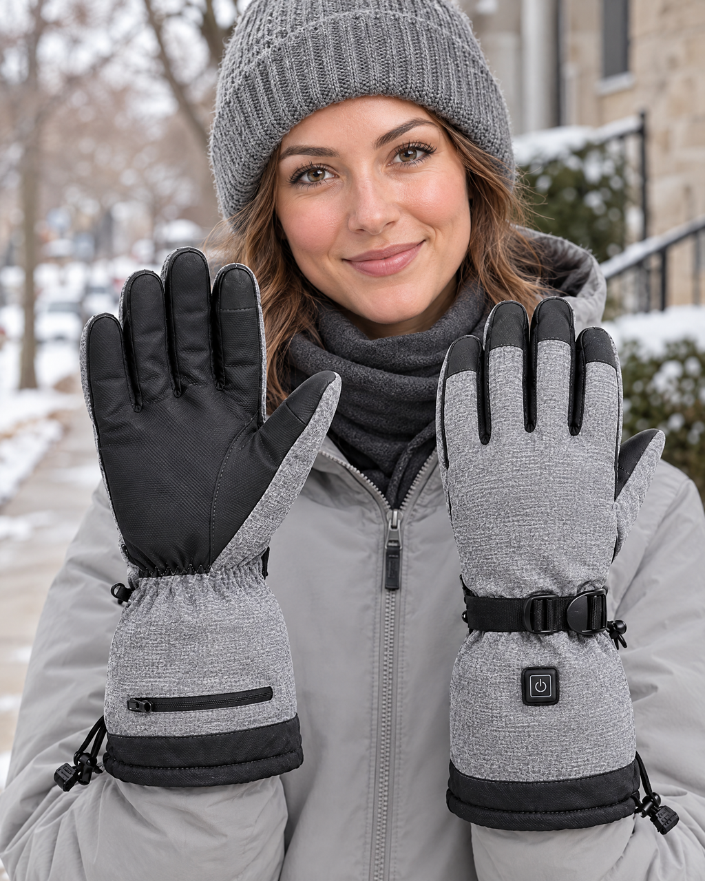 Electric Heated Winter Gloves — Y006 Gray Gloves 6000mAh Battery Box — lifestyle [WB gallery 22/6]