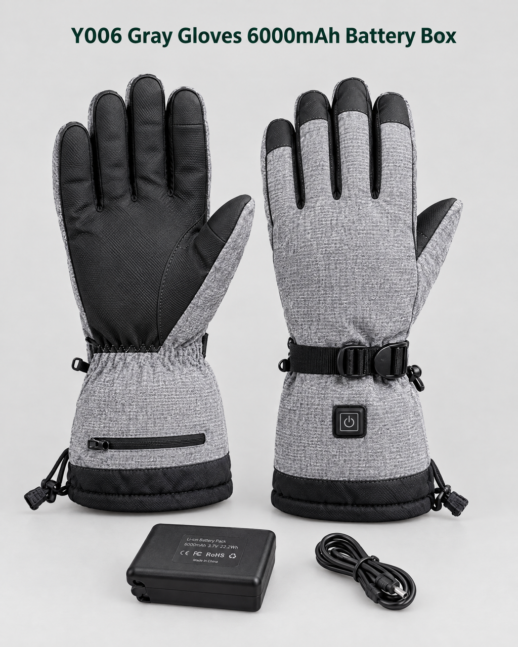 Electric Heated Winter Gloves — Y006 Gray Gloves 6000mAh Battery Box — contents guide [WB gallery 22/8]
