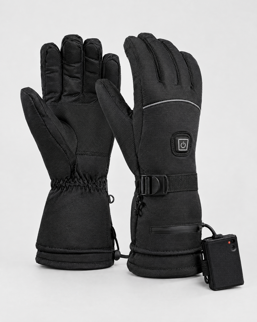 Electric Heated Winter Gloves — AB9008 Black Gloves BatteryBox Pair — product front [WB gallery 24/2]