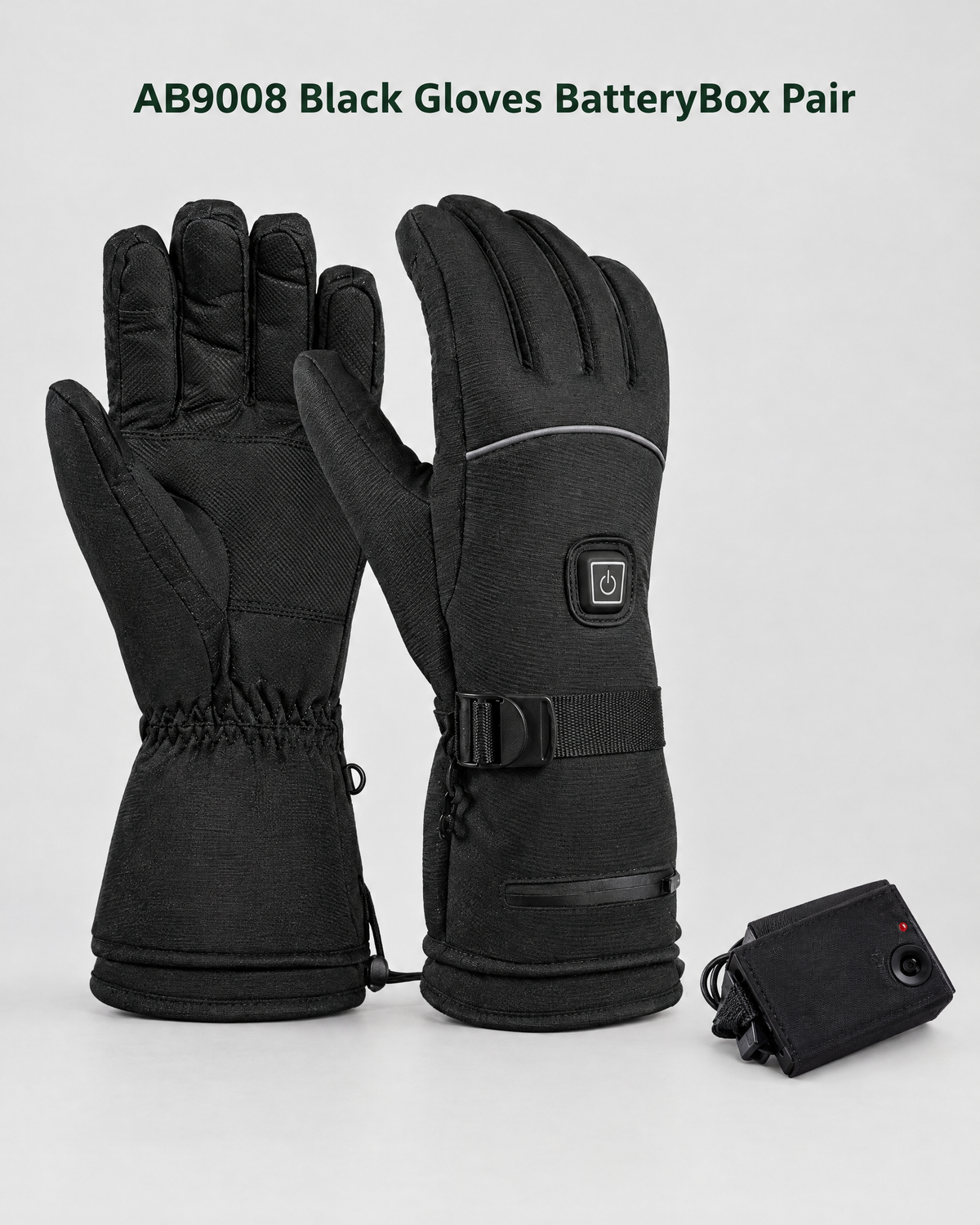 Electric Heated Winter Gloves — AB9008 Black Gloves BatteryBox Pair — contents guide [WB gallery 24/8]