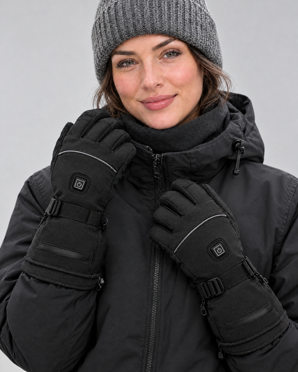 Electric Heated Winter Gloves — AB9008 Black Gloves BatteryBox Pair — fit detail [WB gallery 24/5]