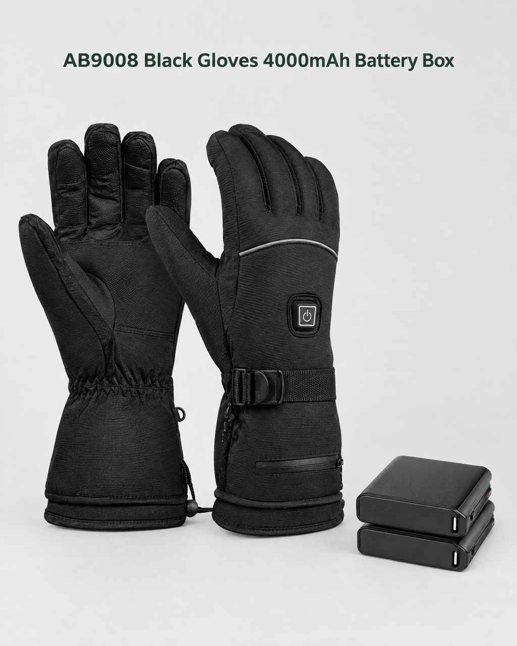 Electric Heated Winter Gloves — AB9008 Black Gloves 4000mAh Battery Box — contents guide [WB gallery 25/8]