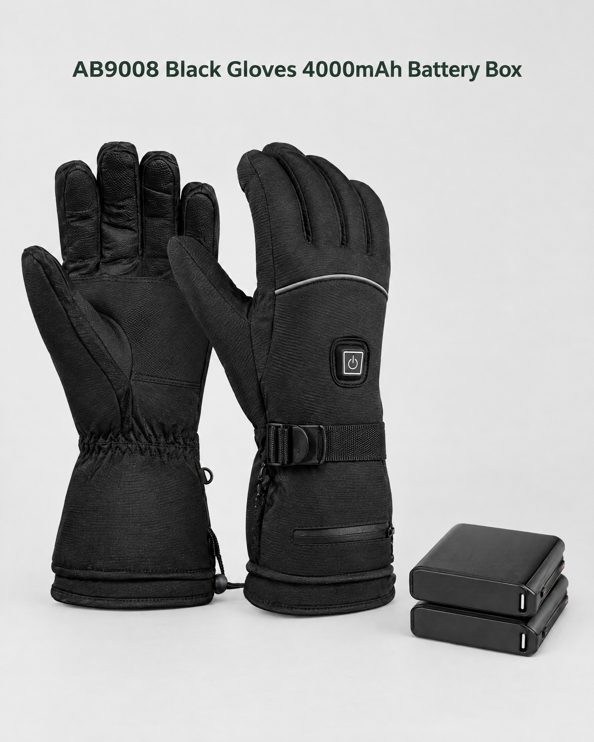 Electric Heated Winter Gloves — AB9008 Black Gloves 4000mAh Battery Box — contents guide [WB gallery 25/8]