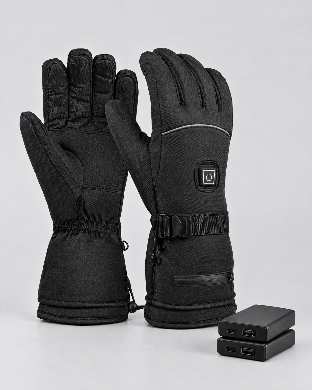 Electric Heated Winter Gloves — AB9008 Black Gloves 5000mAh Battery Box — product front [WB gallery 26/2]