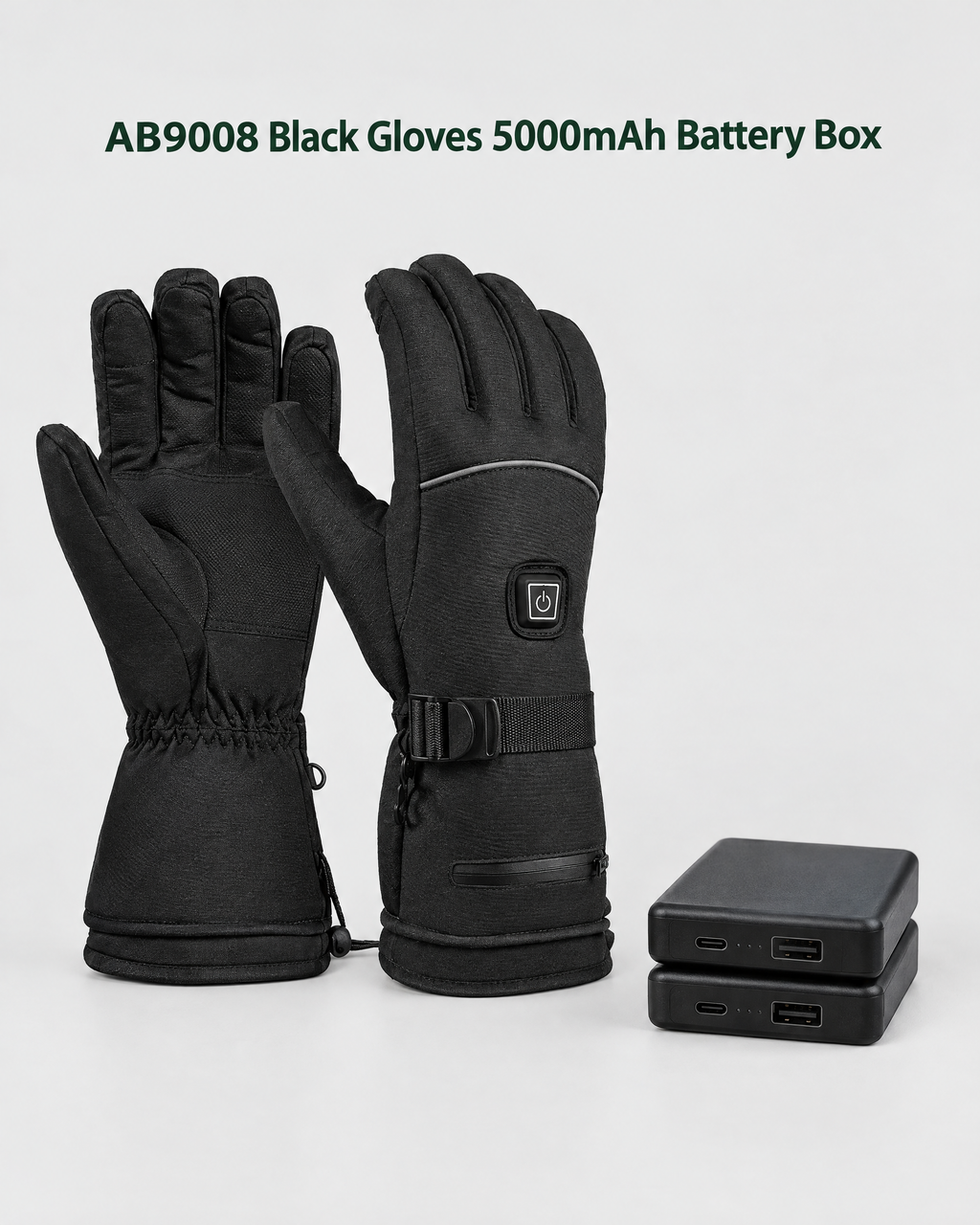 Electric Heated Winter Gloves — AB9008 Black Gloves 5000mAh Battery Box — contents guide [WB gallery 26/8]