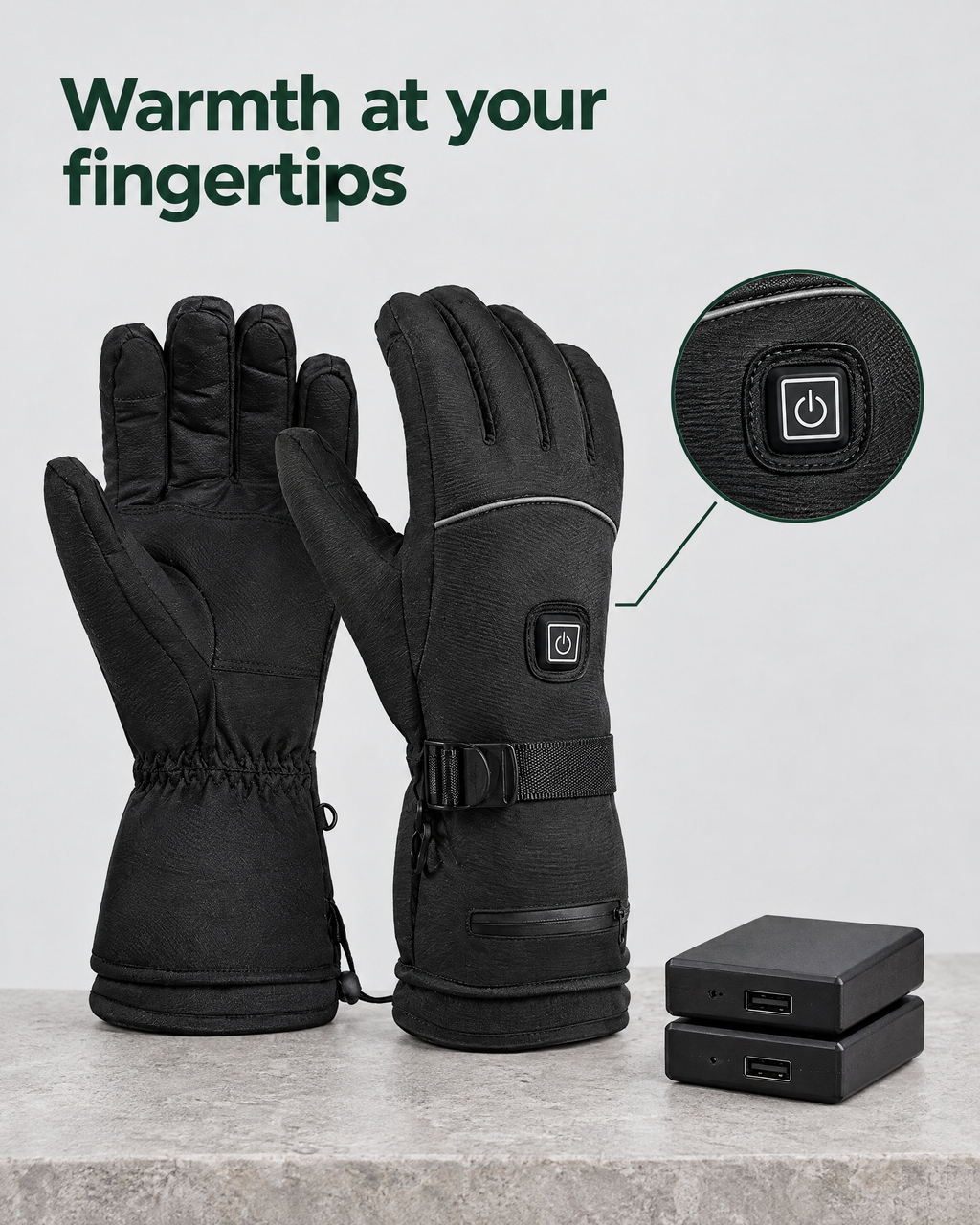 Electric Heated Winter Gloves — AB9008 Black Gloves 5000mAh Battery Box — feature guide [WB gallery 26/7]