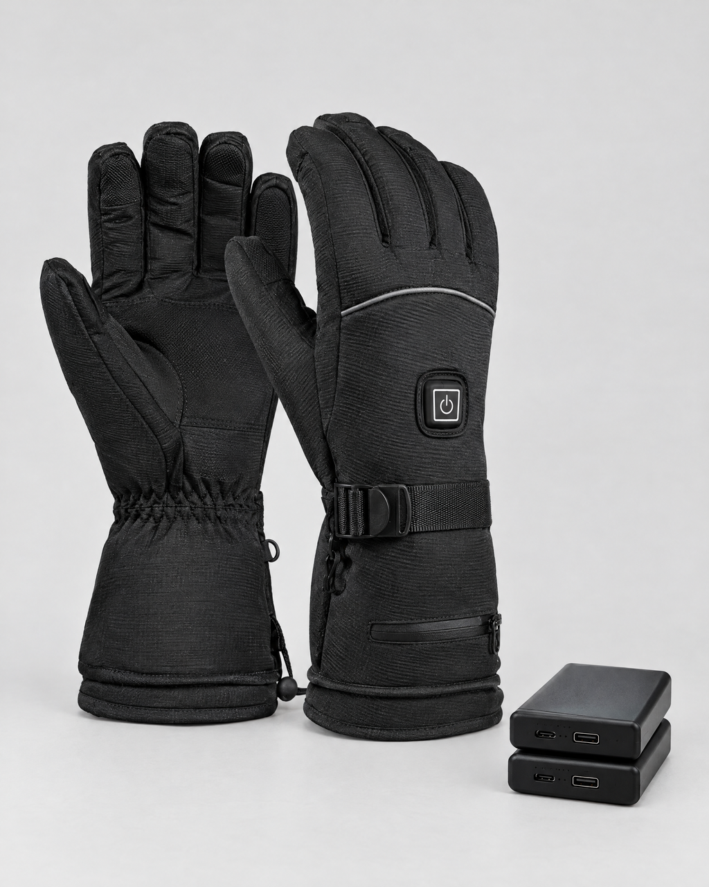 Electric Heated Winter Gloves — AB9008 Black Gloves 6000mAh Battery Box — product front [WB gallery 27/2]
