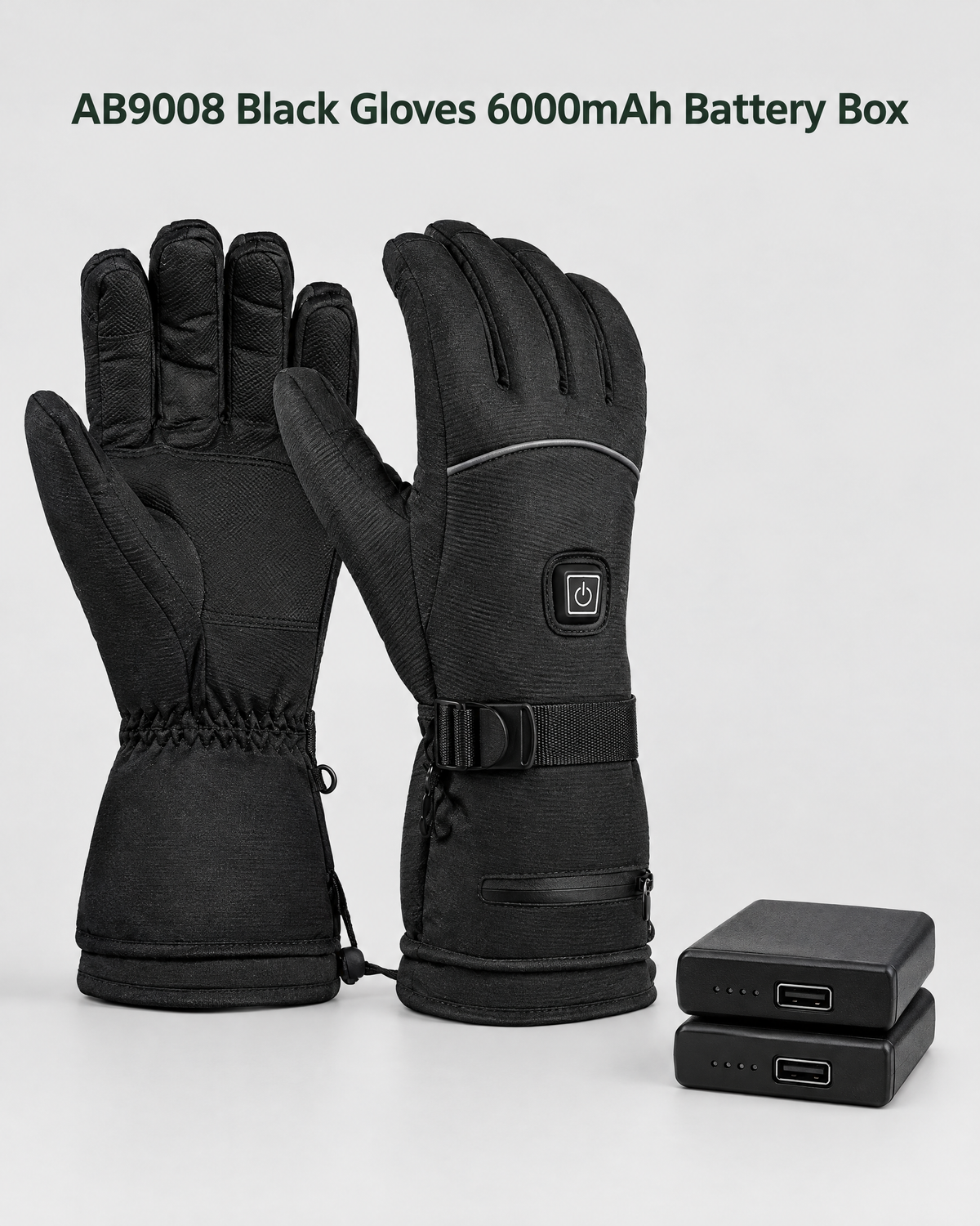 Electric Heated Winter Gloves — AB9008 Black Gloves 6000mAh Battery Box — contents guide [WB gallery 27/8]