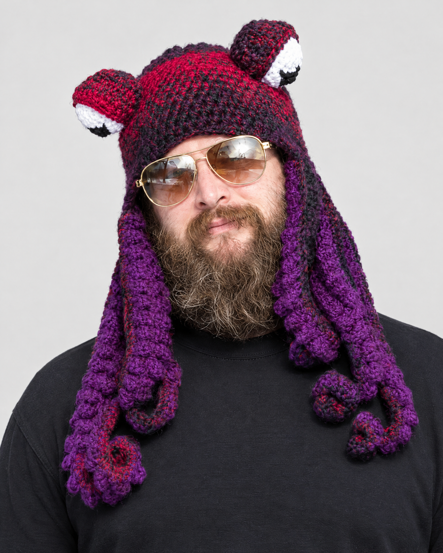 Crochet Octopus Beanie — Red Dark Purple — hero [WB gallery 30/1]