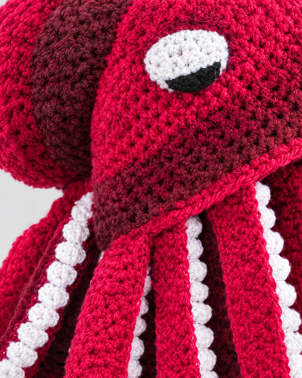 Crochet Octopus Beanie — Rose Red White — material [WB gallery 29/4]