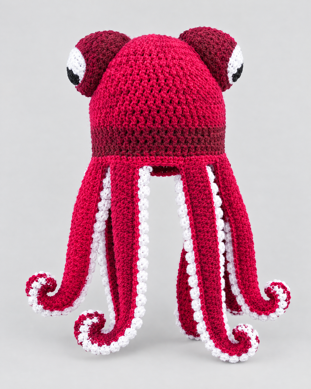 Crochet Octopus Beanie — Rose Red White — product back [WB gallery 29/3]