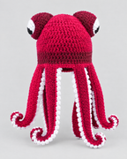 Crochet Octopus Beanie — Rose Red White — product back [WB gallery 29/3]