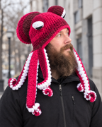 Crochet Octopus Beanie — Rose Red White — lifestyle [WB gallery 29/6]