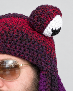 Crochet Octopus Beanie — Red Dark Purple — fit detail [WB gallery 30/5]