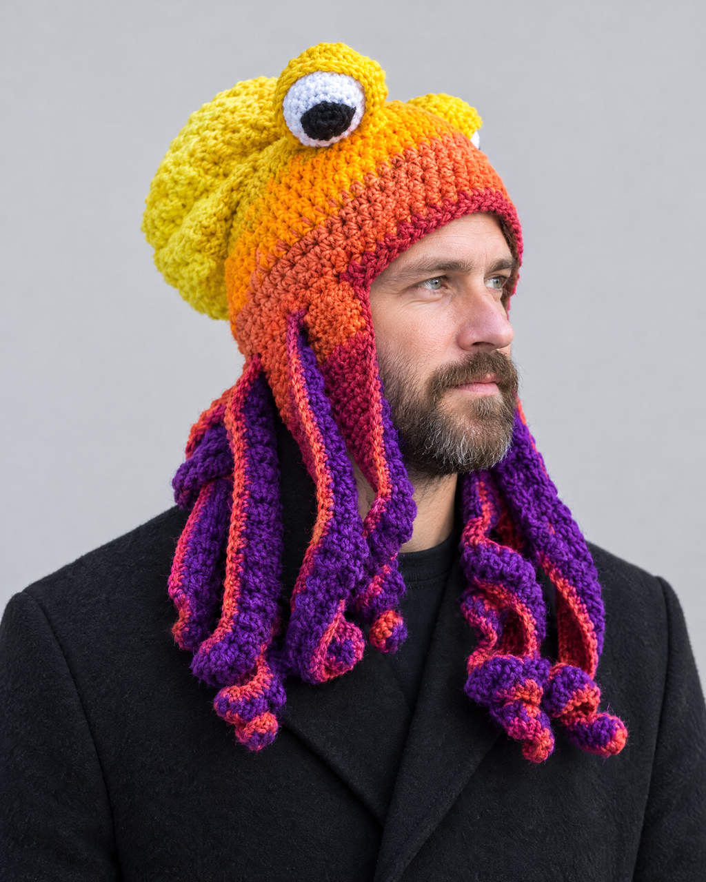 Crochet Octopus Beanie — Bright Yellow Purple — hero [WB gallery 34/1]