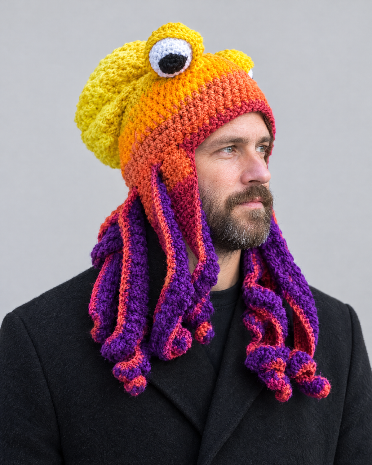 Crochet Octopus Beanie — Bright Yellow Purple — hero [WB gallery 34/1]