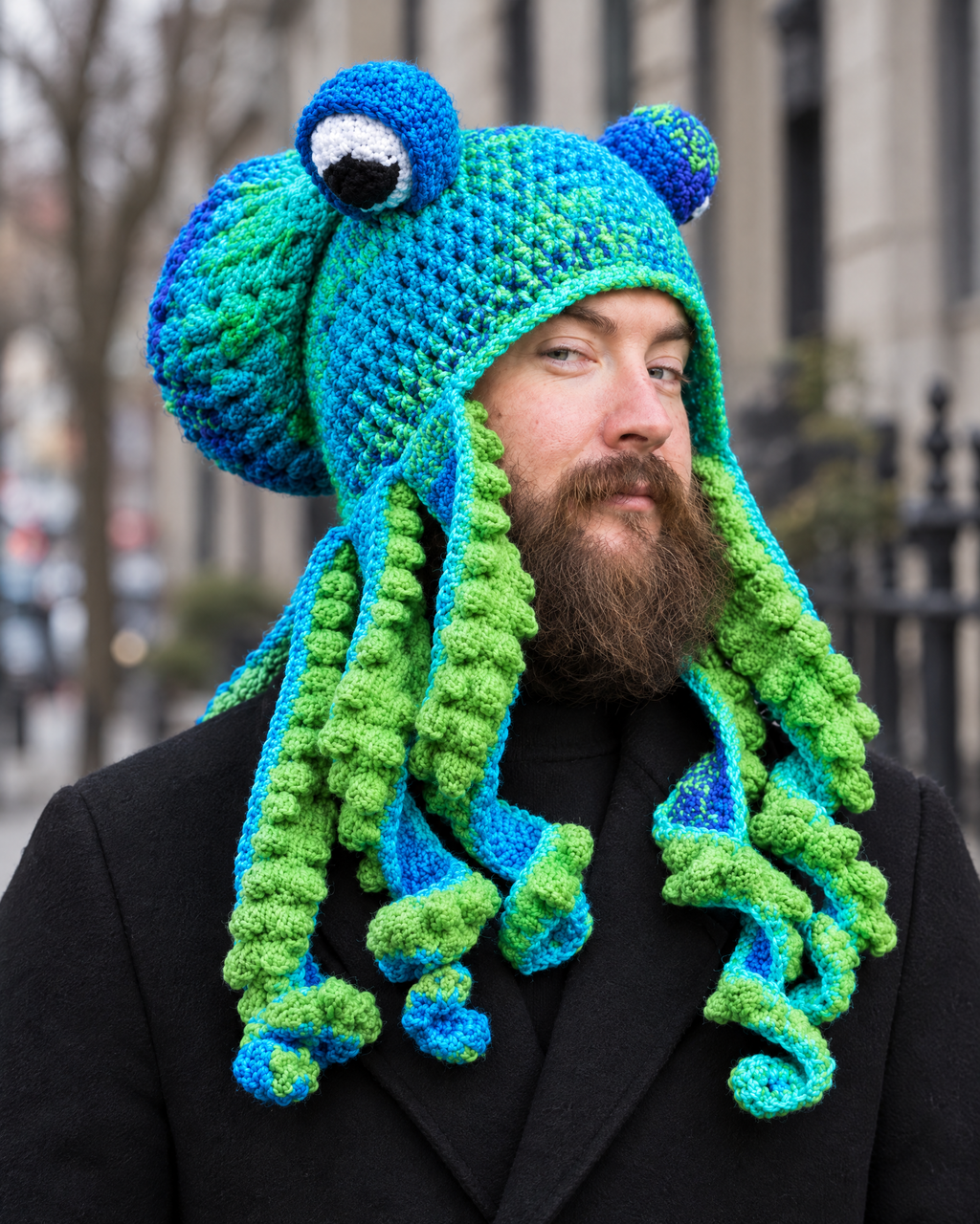Crochet Octopus Beanie — Blue Green — lifestyle [WB gallery 31/6]