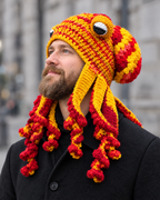 Crochet Octopus Beanie — Yellow Red — lifestyle [WB gallery 32/6]
