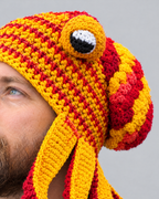Crochet Octopus Beanie — Yellow Red — fit detail [WB gallery 32/5]
