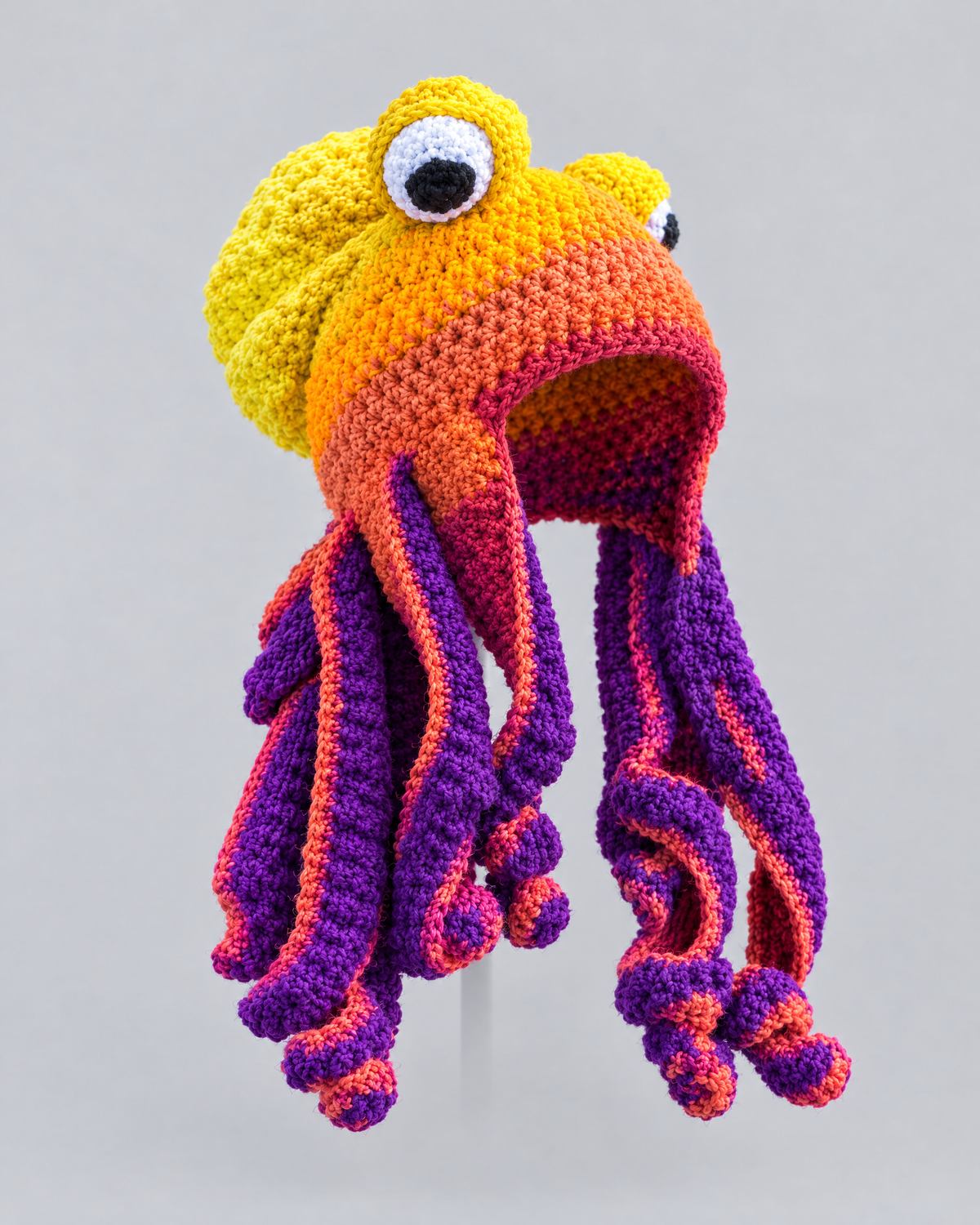 Crochet Octopus Beanie — Bright Yellow Purple — product front [WB gallery 34/2]