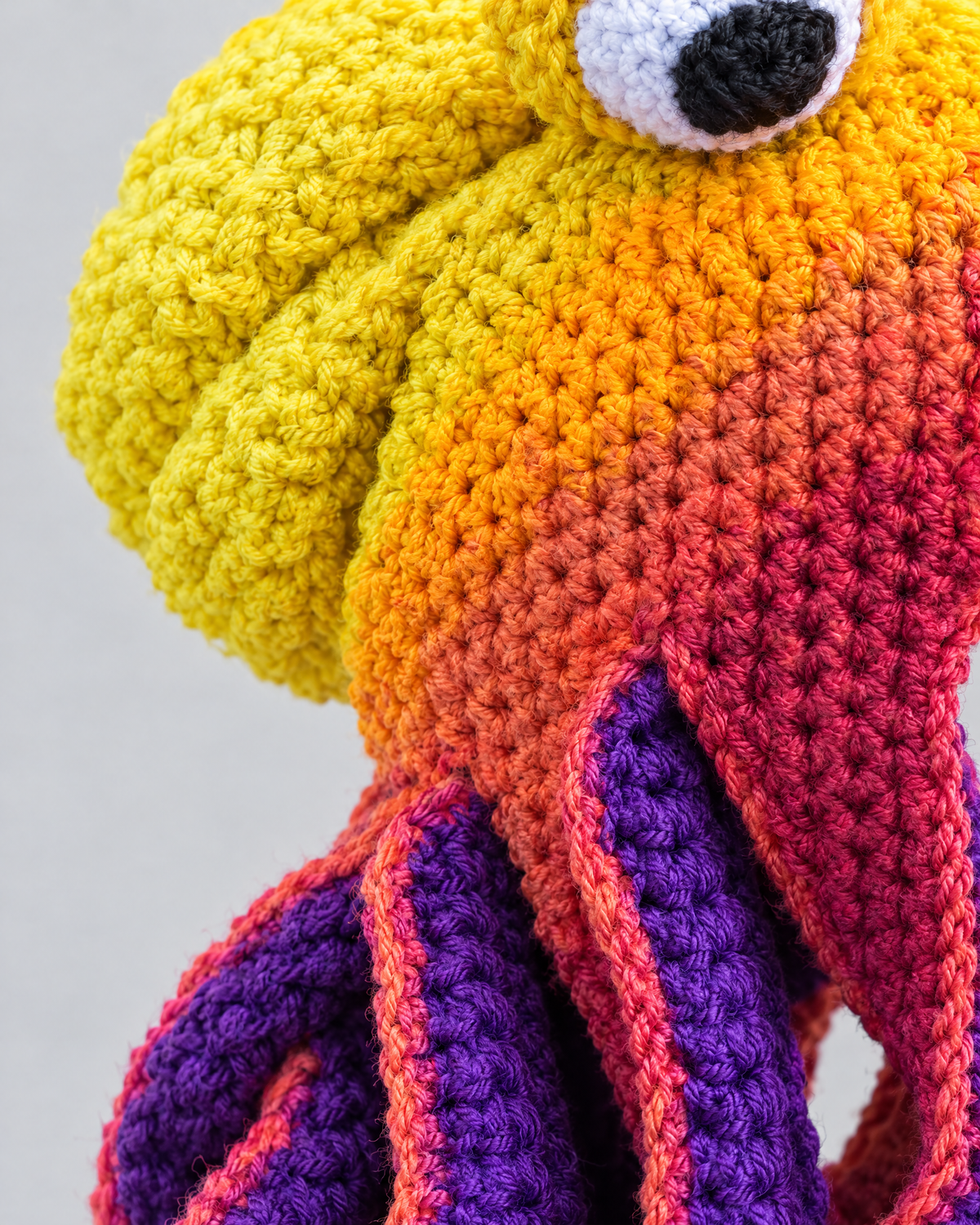 Crochet Octopus Beanie — Bright Yellow Purple — material [WB gallery 34/4]