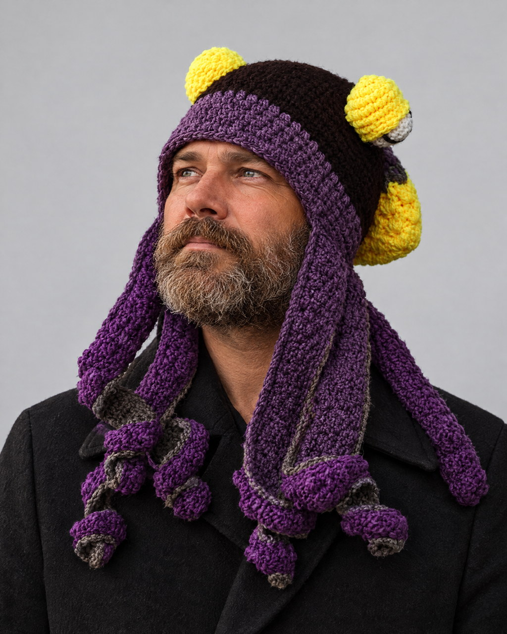 Crochet Octopus Beanie — Dark Coffee Purple — hero [WB gallery 36/1]