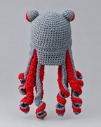 Crochet Octopus Beanie — Gray Red — product back [WB gallery 35/3]