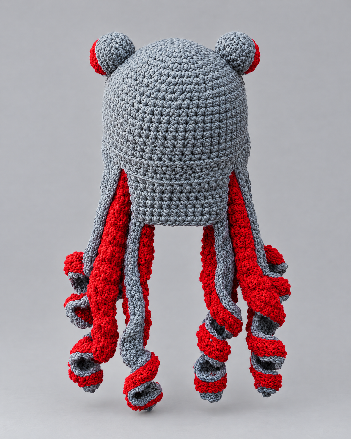 Crochet Octopus Beanie — Gray Red — product back [WB gallery 35/3]