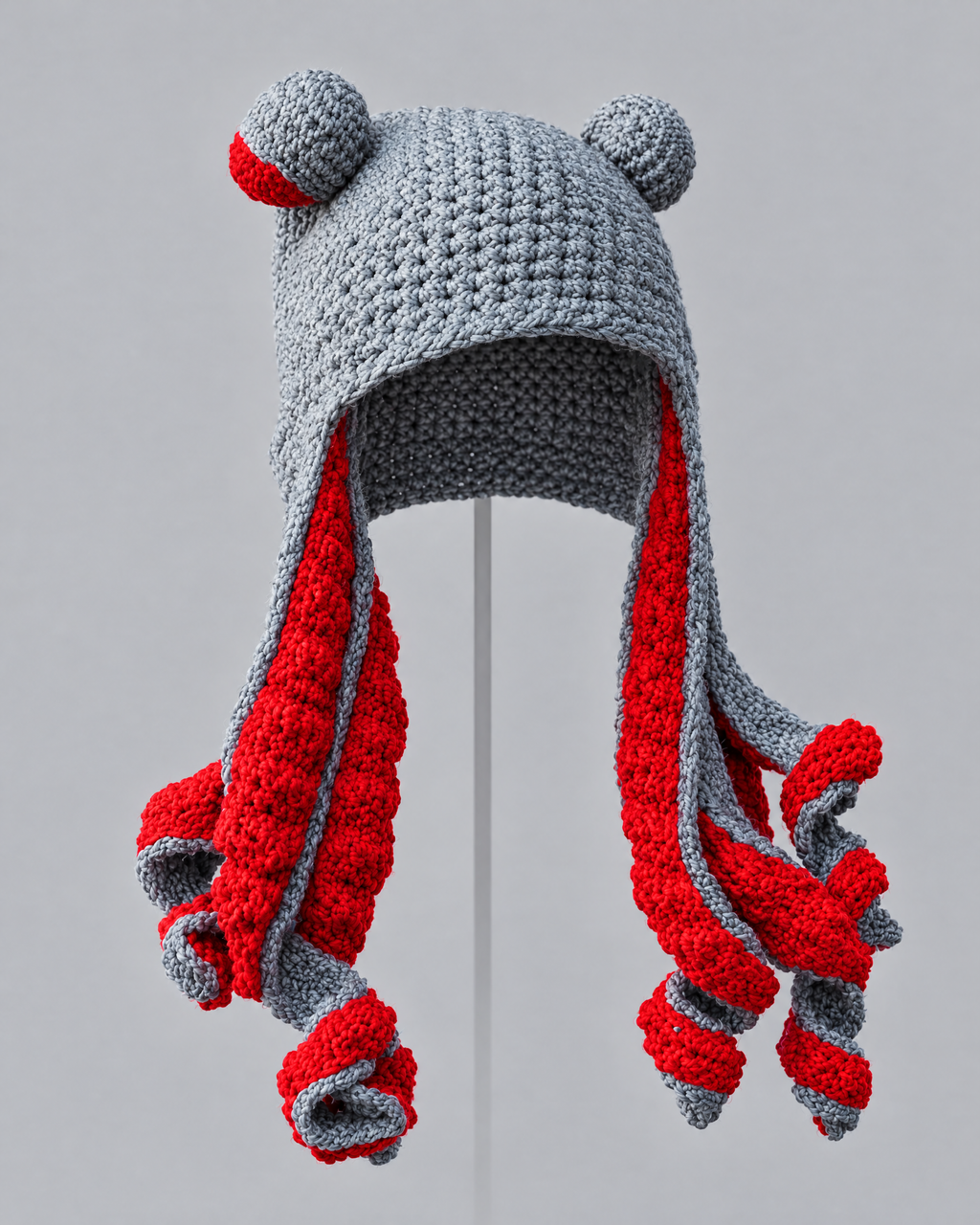 Crochet Octopus Beanie — Gray Red — product front [WB gallery 35/2]