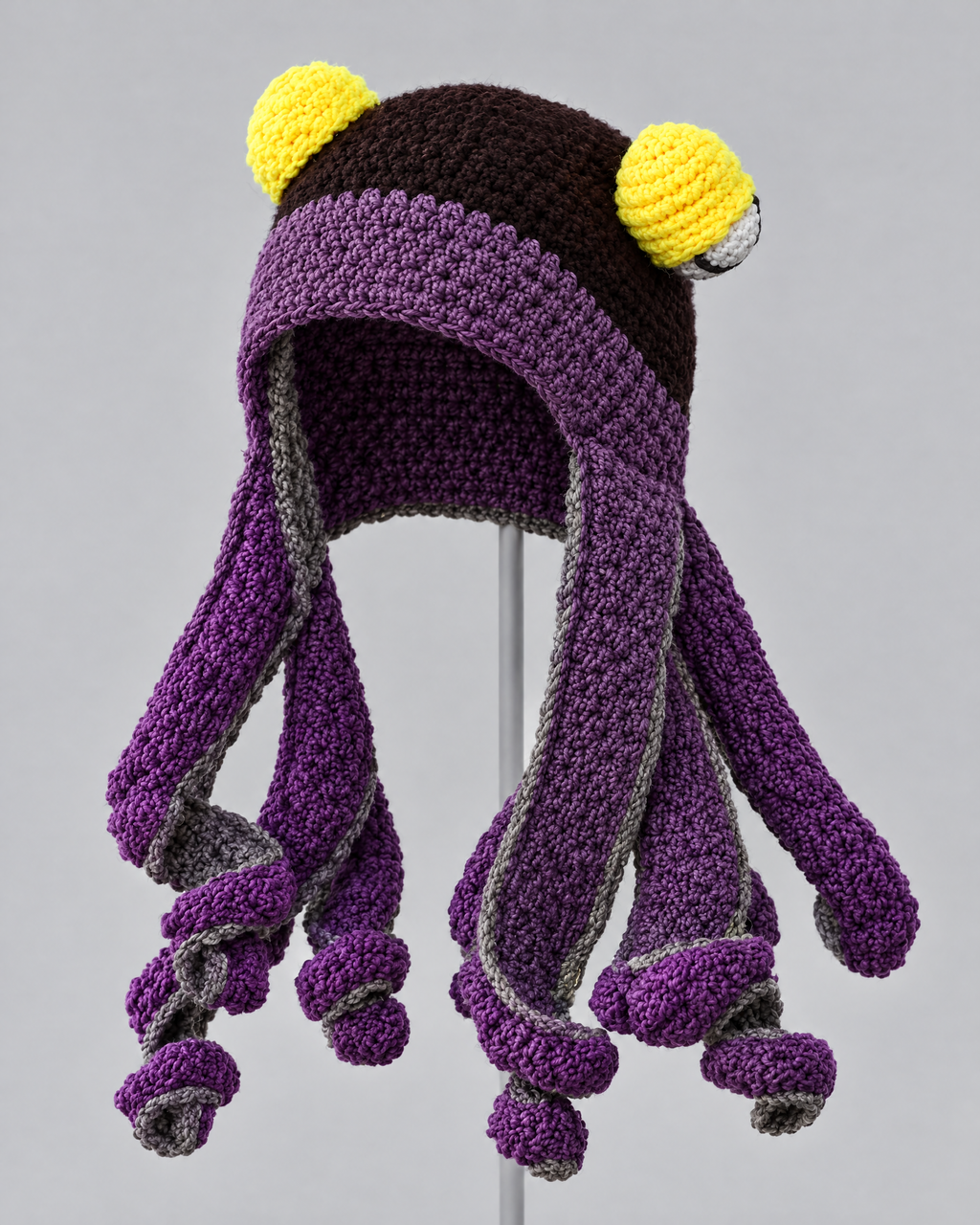 Crochet Octopus Beanie — Dark Coffee Purple — product front [WB gallery 36/2]