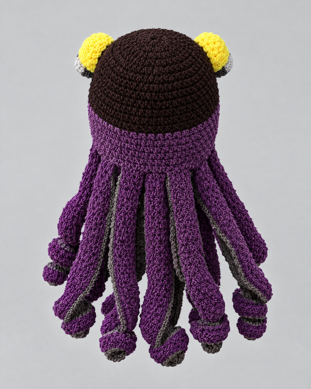 Crochet Octopus Beanie — Dark Coffee Purple — product back [WB gallery 36/3]