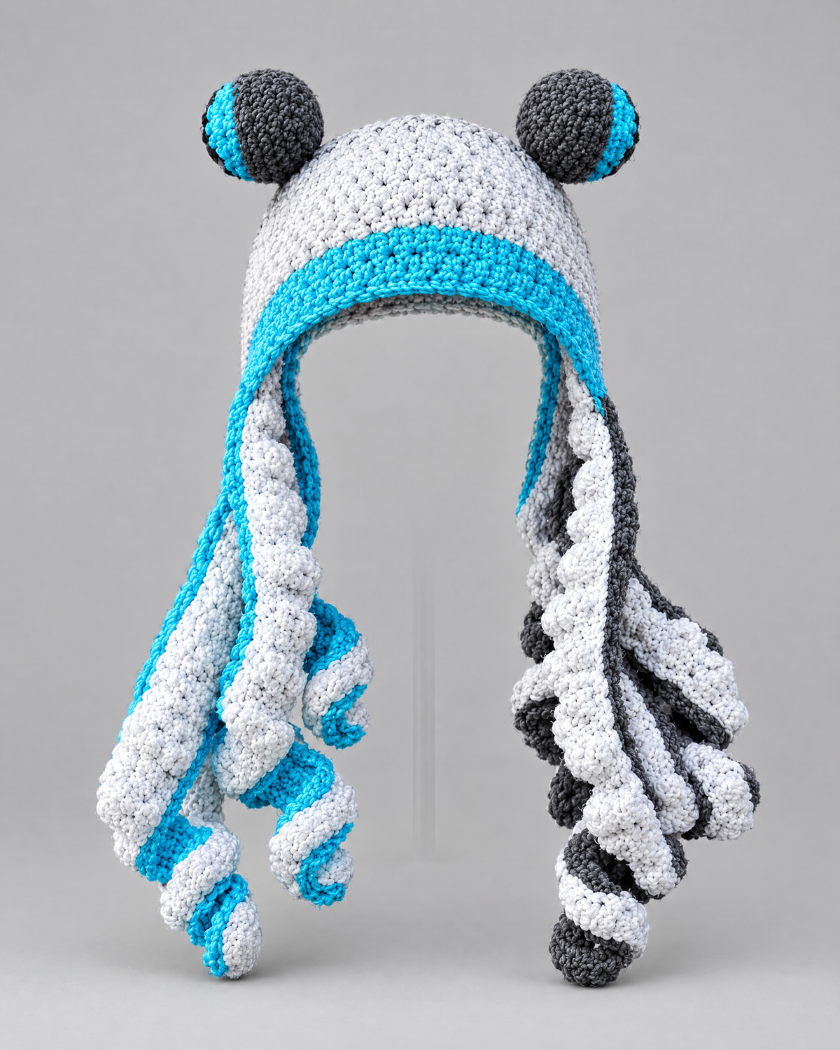 Crochet Octopus Beanie — Gray White Blue — product front [WB gallery 37/2]