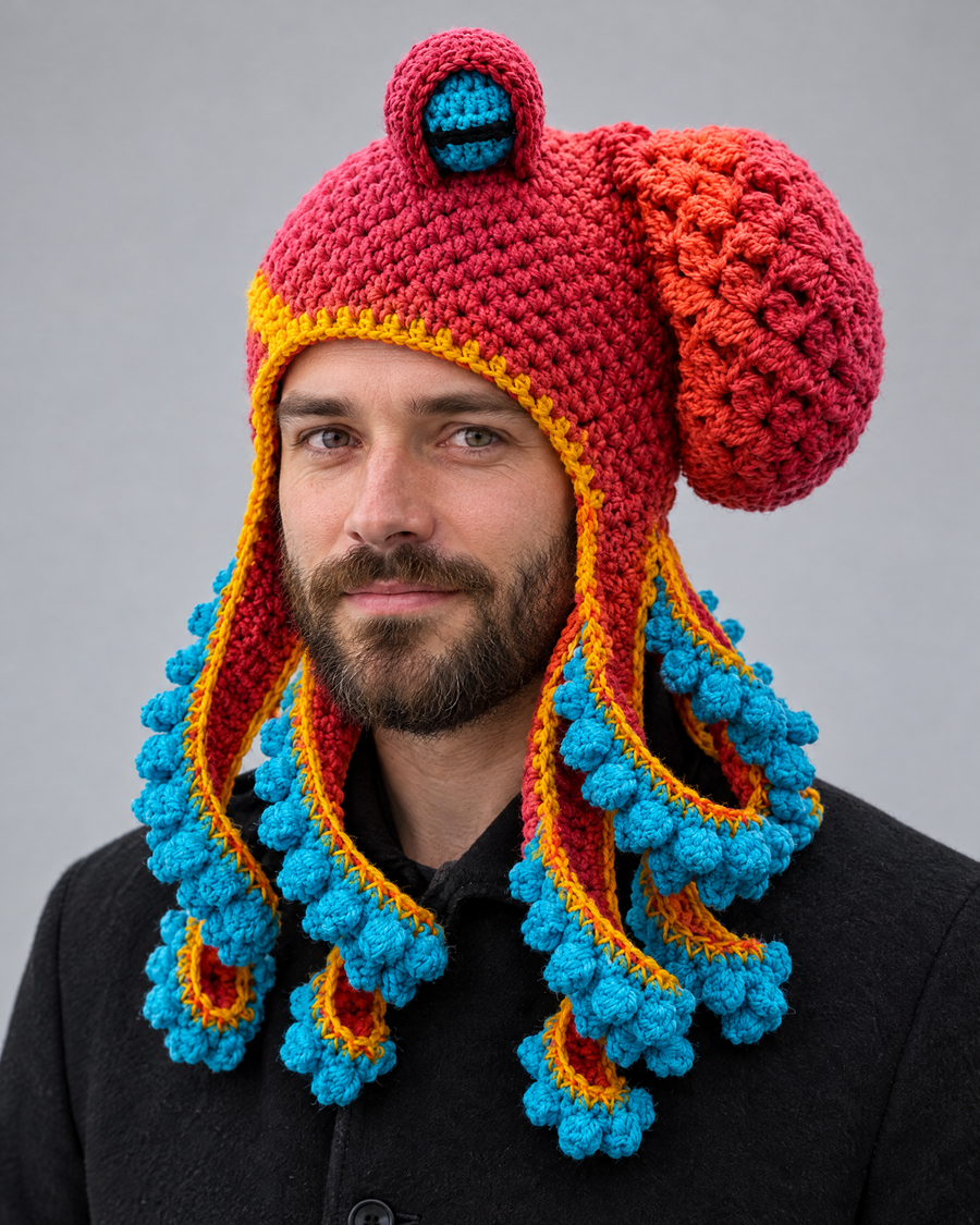 Crochet Octopus Beanie — Red Orange — hero [WB gallery 39/1]