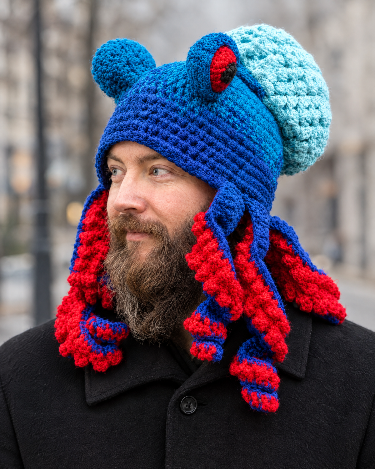 Crochet Octopus Beanie — Sapphire Blue Red — lifestyle [WB gallery 38/6]