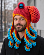 Crochet Octopus Beanie — Red Orange — lifestyle [WB gallery 39/6]