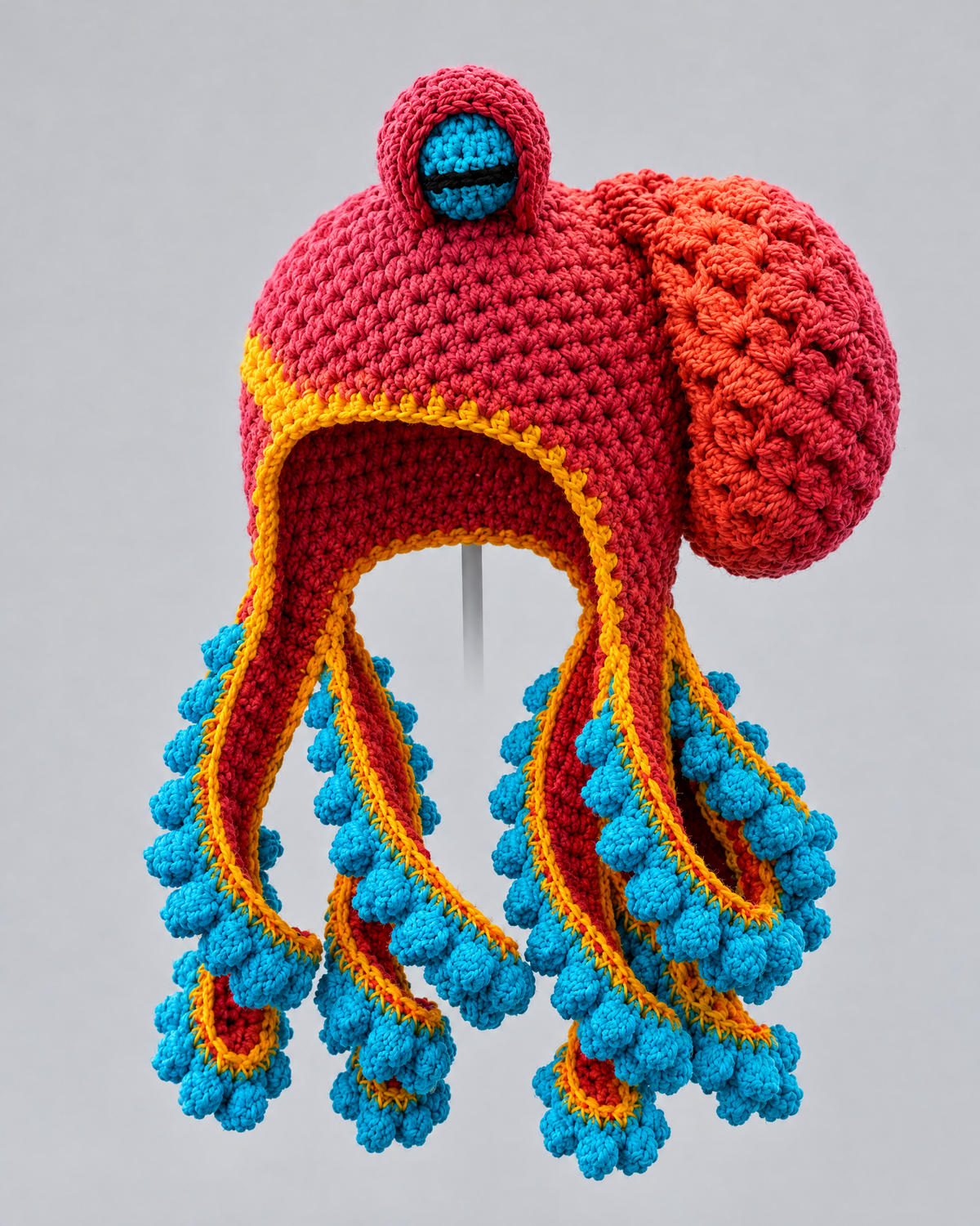 Crochet Octopus Beanie — Red Orange — product front [WB gallery 39/2]