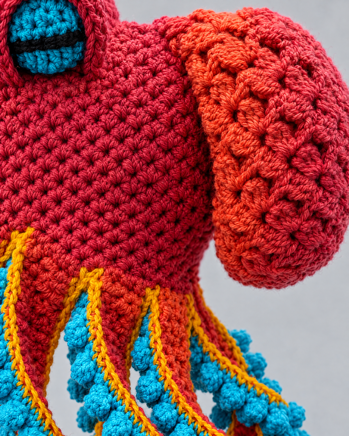 Crochet Octopus Beanie — Red Orange — material [WB gallery 39/4]