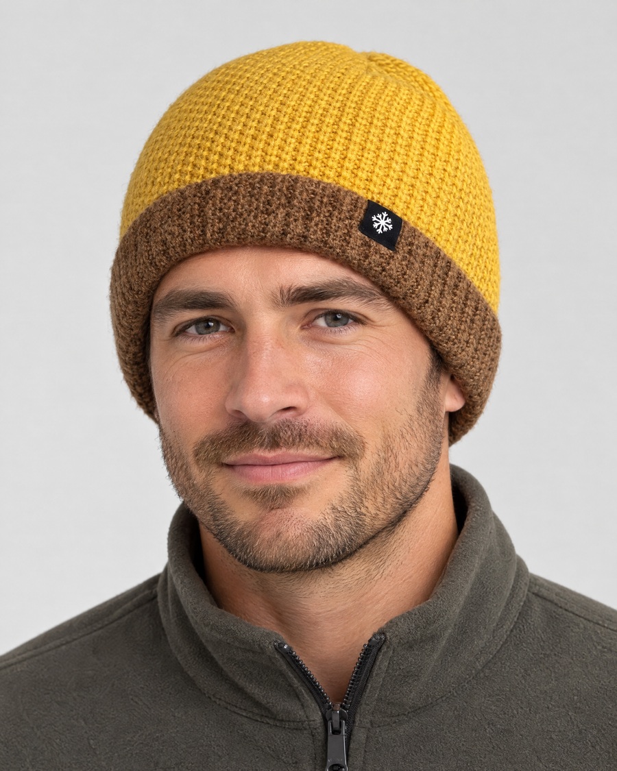 Men's Fleece-Lined Knit Beanie — Snowflake Logo Beanie - Yellow — hero [WB gallery 41/1]