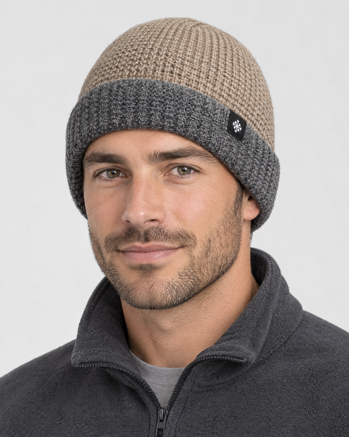 Men's Fleece-Lined Knit Beanie — Snowflake Logo Beanie - Khaki — hero [WB gallery 43/1]