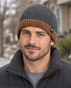 Men's Fleece-Lined Knit Beanie — Snowflake Logo Beanie - Gray — lifestyle [WB gallery 40/6]