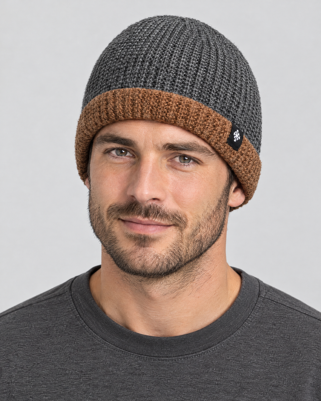Men's Fleece-Lined Knit Beanie — Snowflake Logo Beanie - Gray — fit detail [WB gallery 40/5]